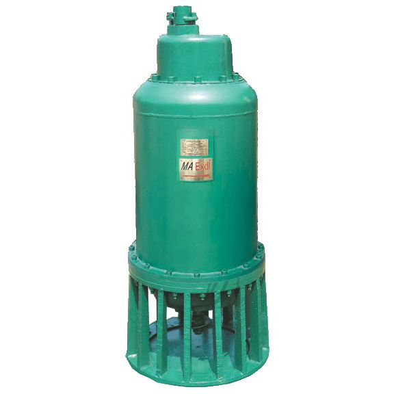 礦用隔煤型潛水?dāng)嚢璞?/></p><p>BQS2.2kW～315kW全揚(yáng)程礦用隔爆型排污排沙攪拌泵是我公司依據(jù)MT/T671-2005標(biāo)準(zhǔn)，針對煤礦井下含有大量煤泥的特點(diǎn)，在原有礦用隔爆型排污排沙潛水電泵的基礎(chǔ)上和江蘇大學(xué)聯(lián)合開發(fā)的節(jié)能產(chǎn)品。該產(chǎn)品創(chuàng)新設(shè)計是在泵體下部裝有攪拌器，屬機(jī)電泵一體化設(shè)備，可有效排除煤礦井下含有煤泥、煤沙等污水污物。本系列產(chǎn)品利用江蘇大學(xué)兩項(xiàng)專利技術(shù)，把水力部分即葉輪、渦殼設(shè)計成雙流道、葉輪葉片兩片出口寬度大于30mm，確保了過流能力強(qiáng)，葉輪葉片曲線采用專利技術(shù)，確保產(chǎn)品在任何工況點(diǎn)下使用輸入功率均不超出配套的電機(jī)功率即無過載，可做到一機(jī)多用，為用戶提供了很大方便，節(jié)約能源10%以上。為了使泵在有水或無水情況下運(yùn)行，我們將此產(chǎn)品設(shè)計成夾層強(qiáng)冷結(jié)構(gòu)，因而我們此系列潛水電泵完全可滿足煤礦井下的使用。與國內(nèi)同類產(chǎn)品相比具有技術(shù)性能優(yōu)越、節(jié)約降耗的特點(diǎn)。<br/></p><p style=